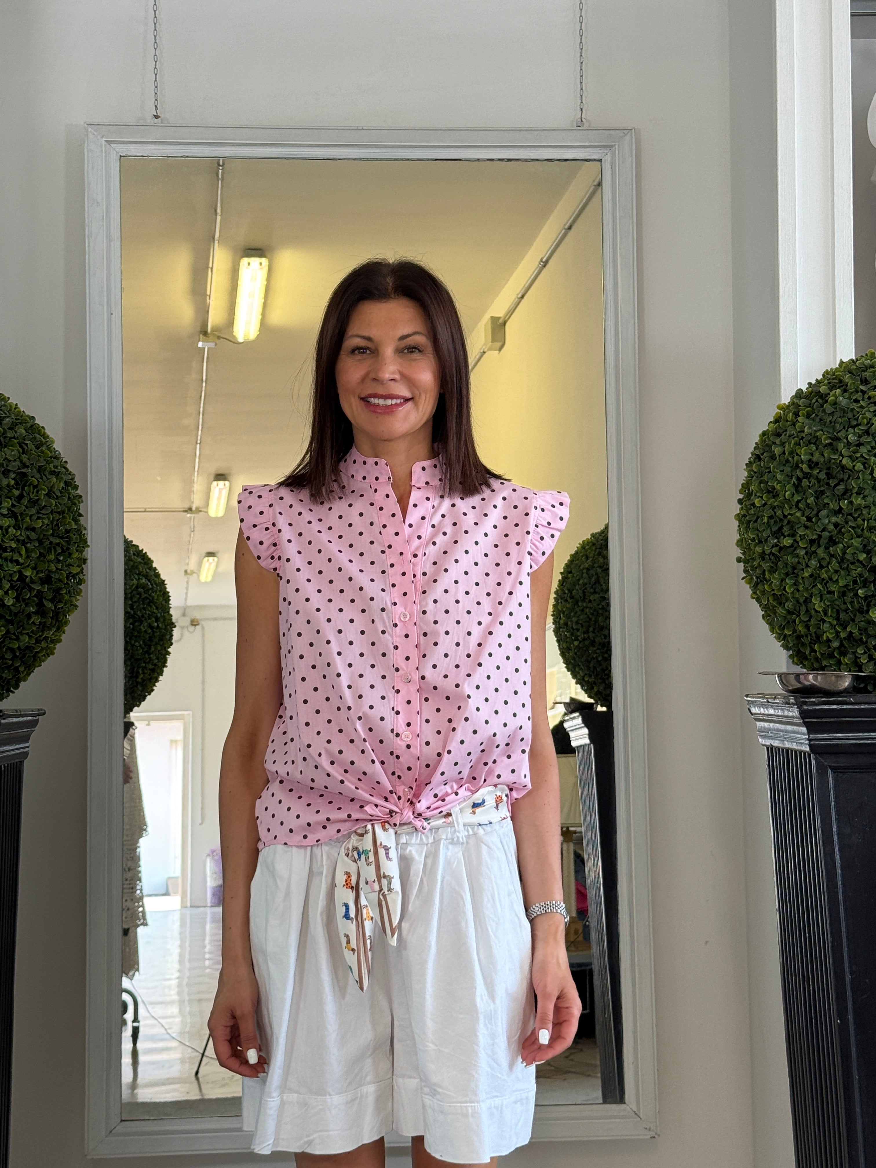 Camicia Senza Maniche con Rouches Collo alla Coreana Poise