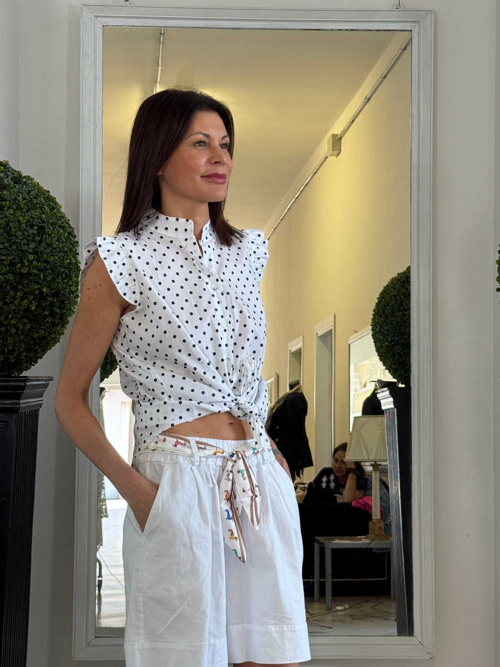 Camicia Senza Maniche con Rouches Collo alla Coreana Poise