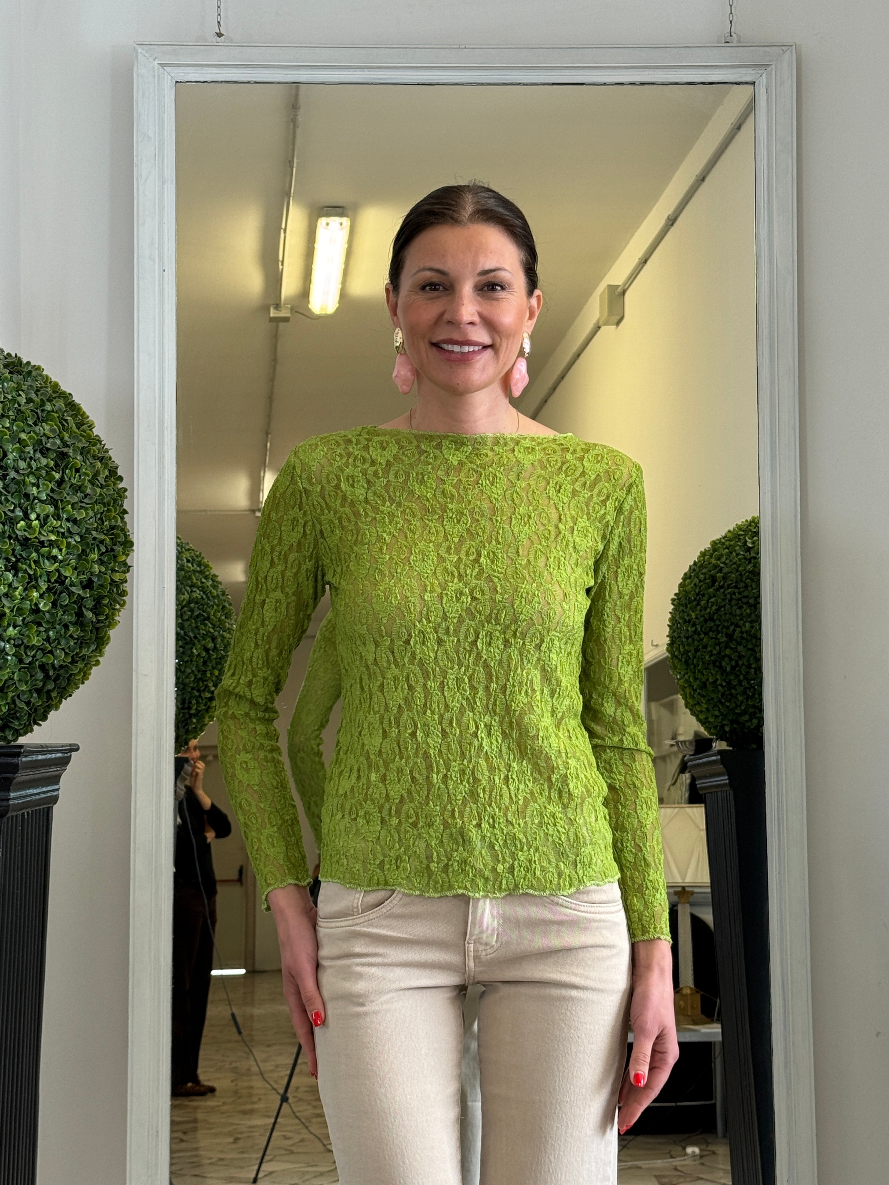 Maglia in Pizzo Elasticizzata Manica Lunga