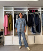 Camicia Denim Over con Applicazioni a Borchietta