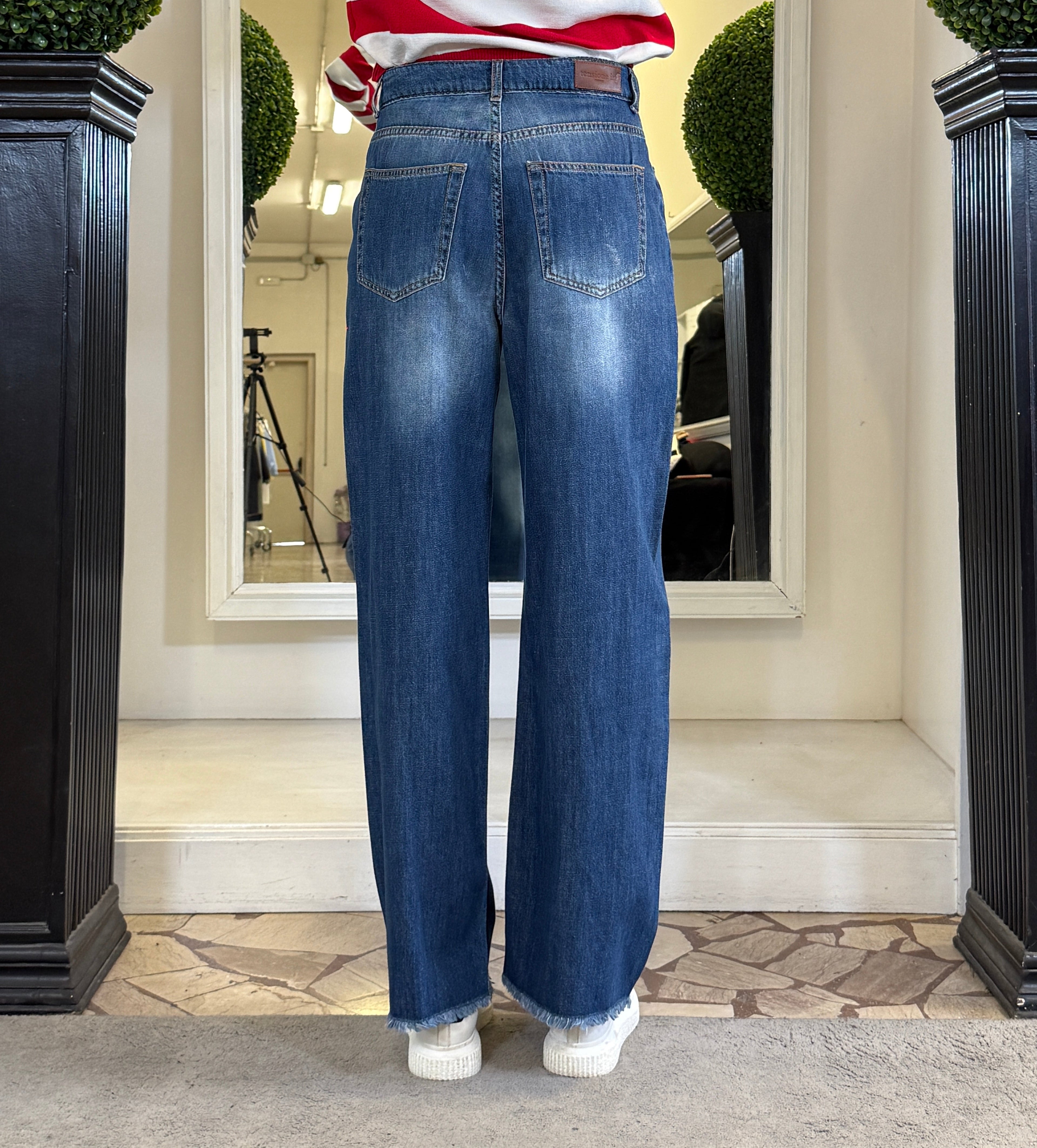 Tensione In Jeans a Palazzo a Taglio Vivo