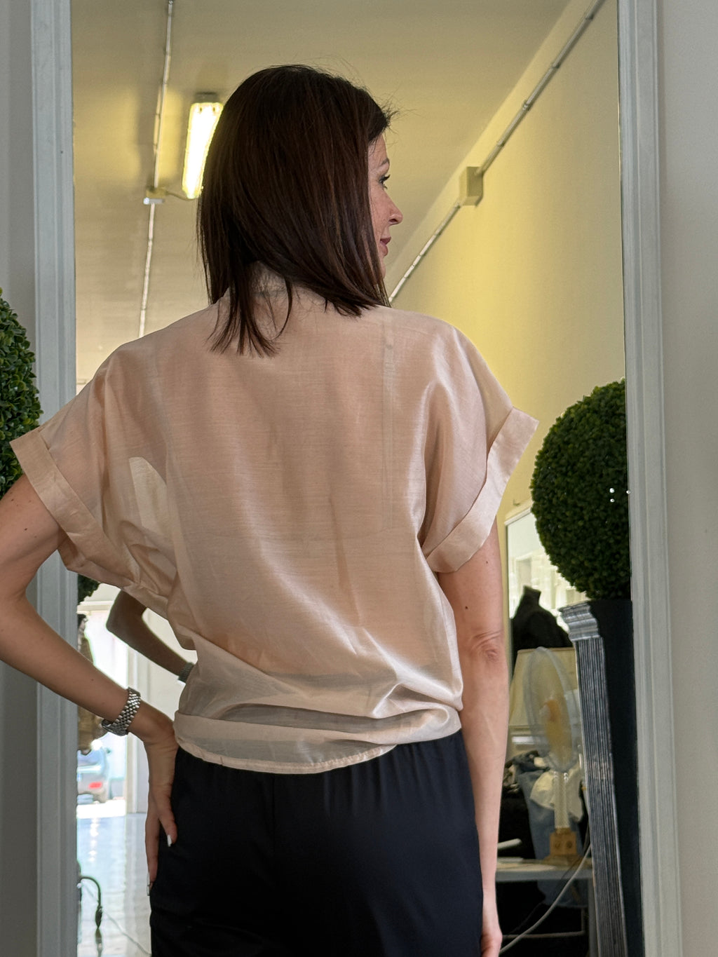 Camicia Maniche Corte con Risvolto e Pailettes
