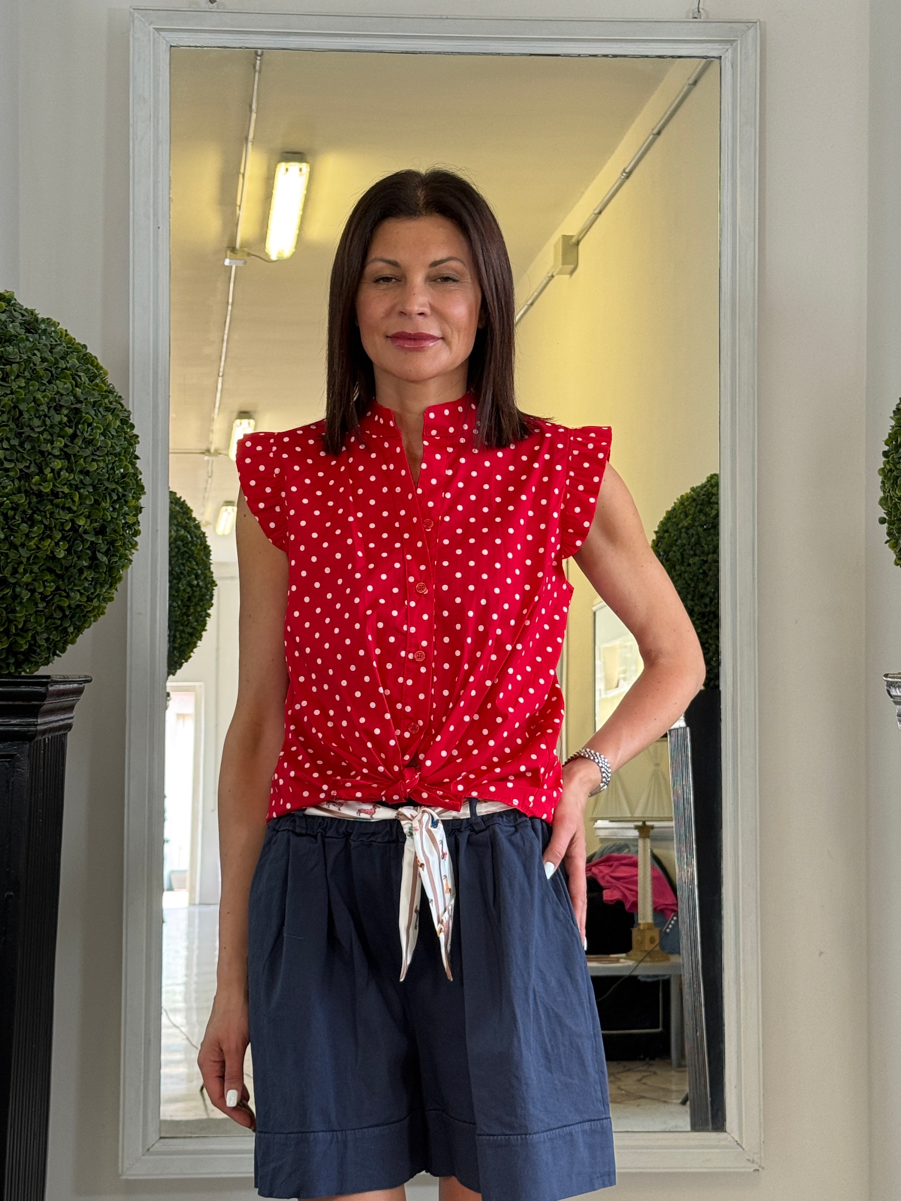 Camicia Senza Maniche con Rouches Collo alla Coreana Poise