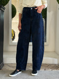 Jeans Wideleg con Ricami Floreali 775