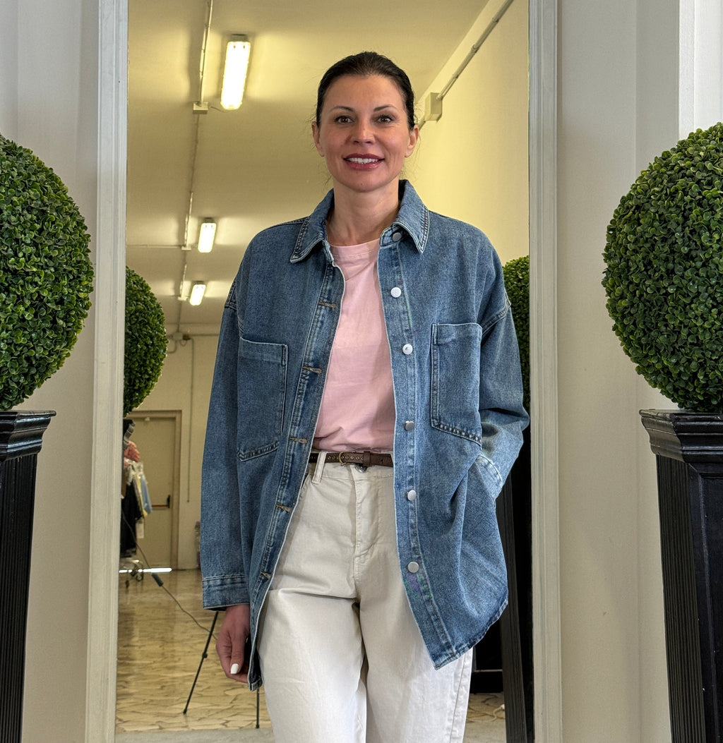 Camicia Over in Denim con Tasche