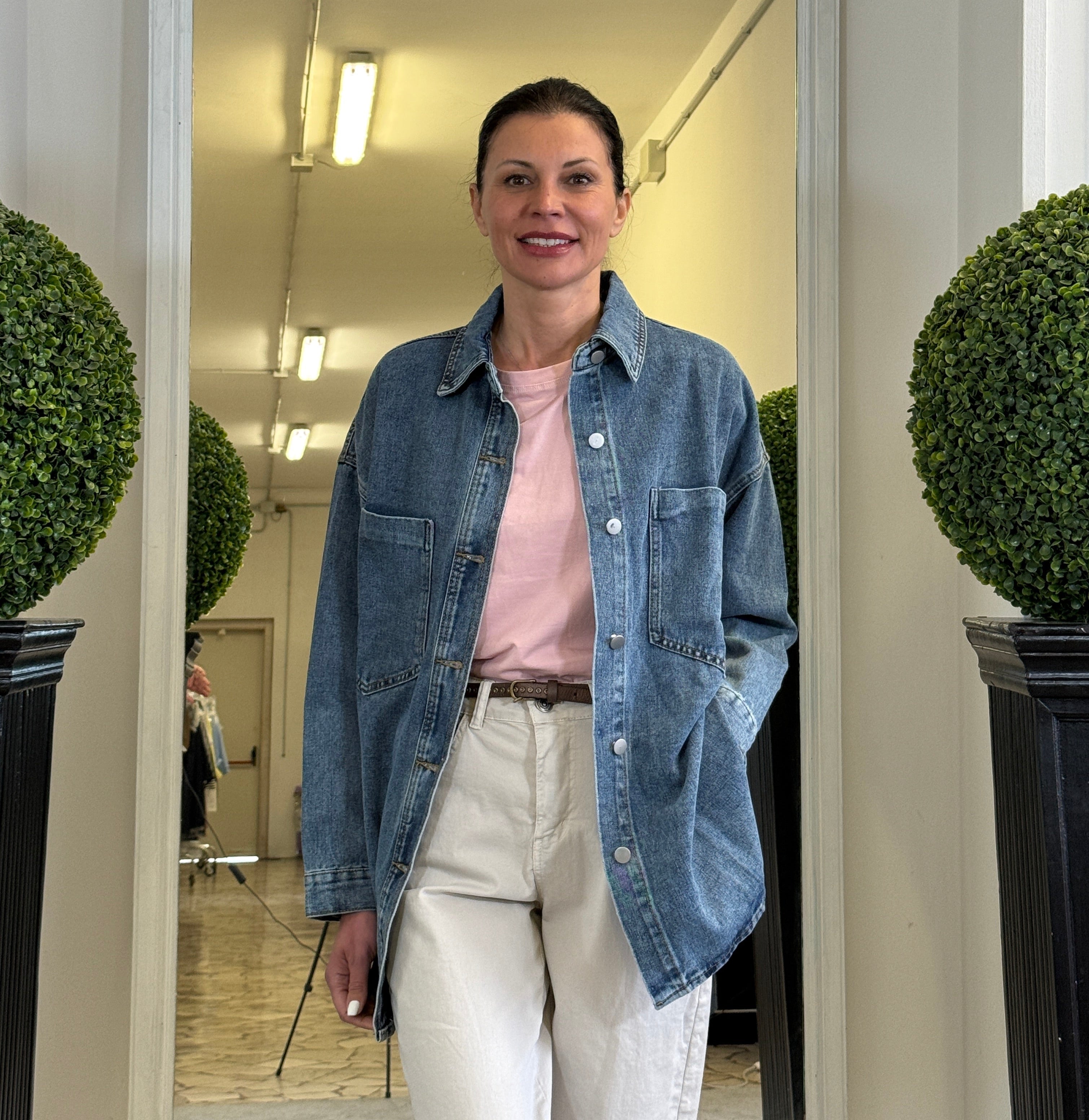 Camicia Over in Denim con Tasche