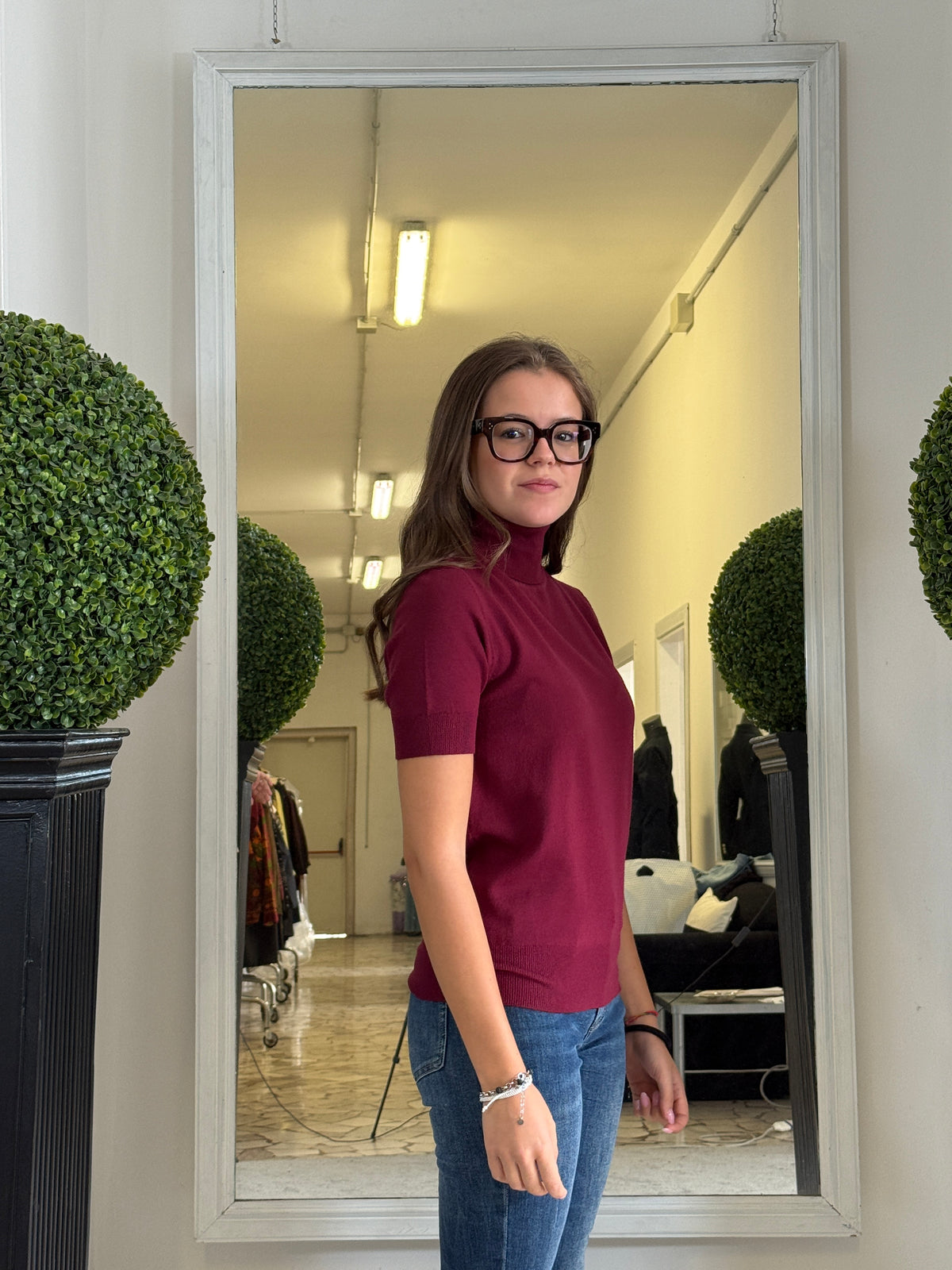 FreshFlower Dolcevita a Manica Corta in Maglia Fine