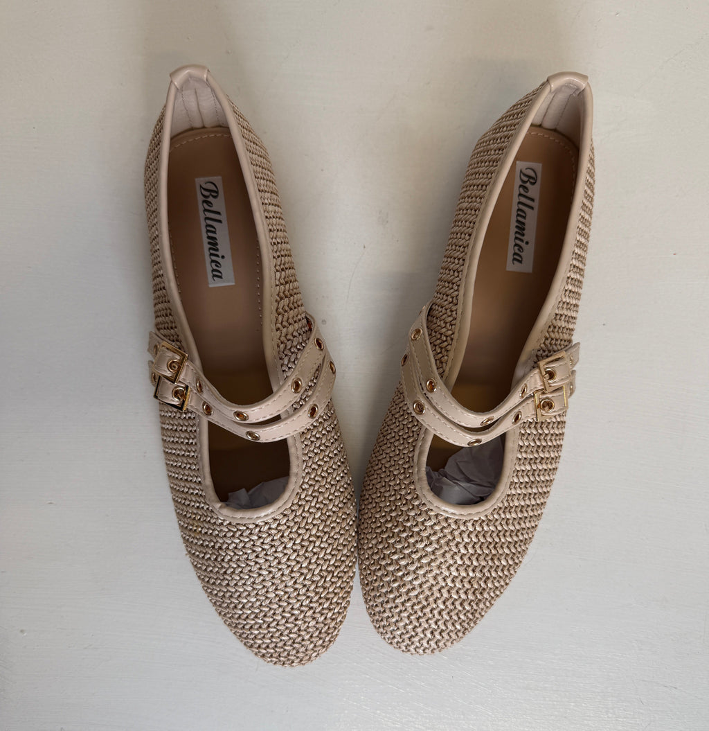 Scarpe Ballerine in Ecopelle e Corda Intrecciata