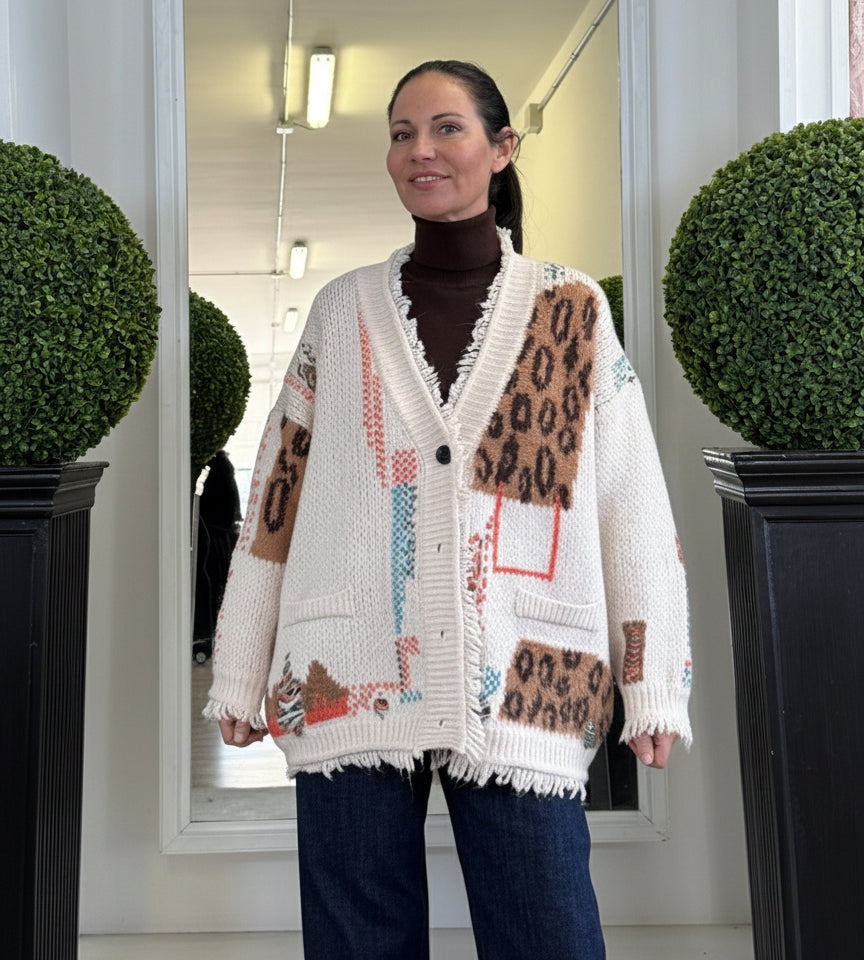 Maxi Cardigan con Frange e Ricami