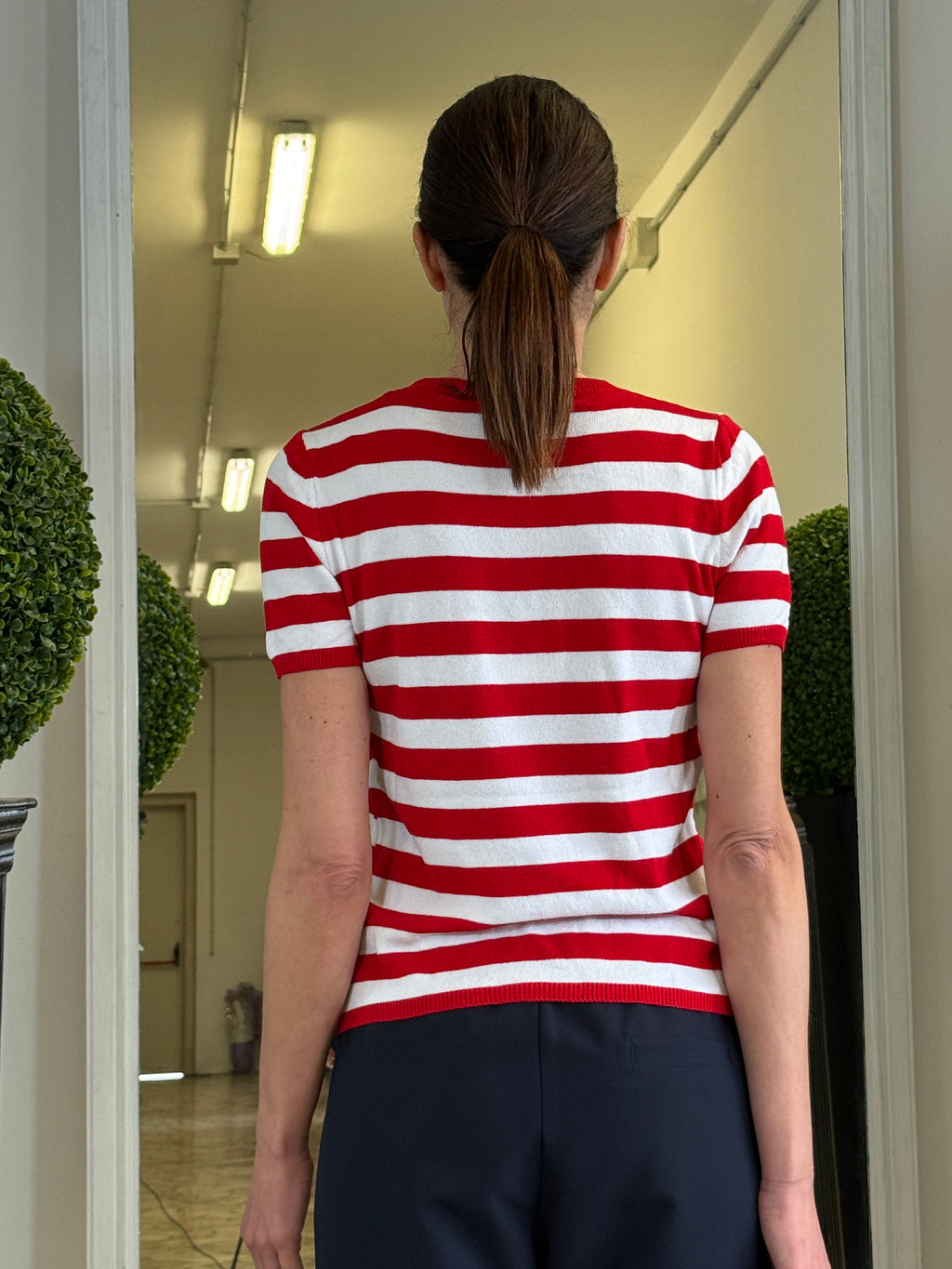 Tensione In Maglia Girocollo Maniche Corte a Righe