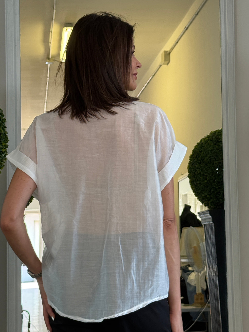 Camicia Maniche Corte con Risvolto e Pailettes