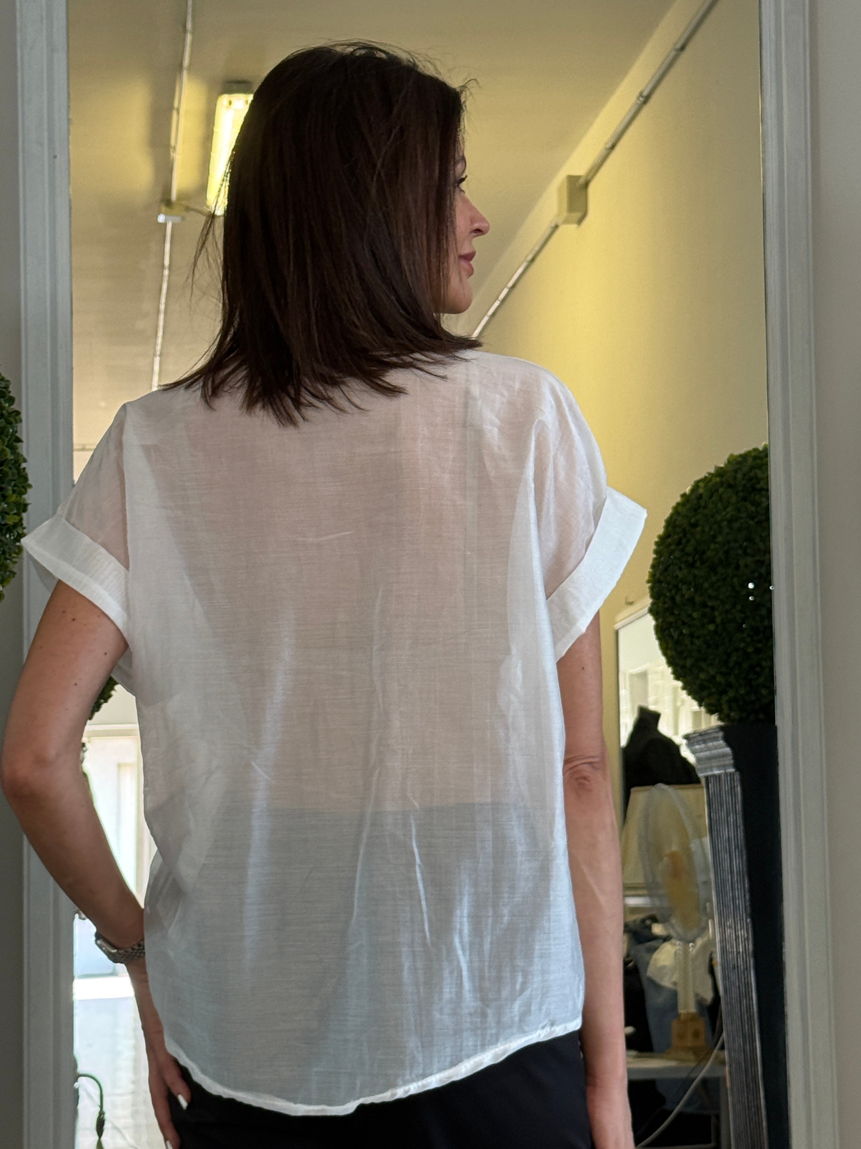 Camicia Maniche Corte con Risvolto e Pailettes