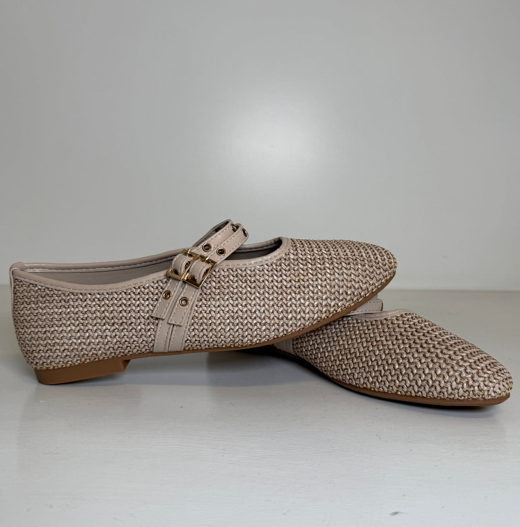 Scarpe Ballerine in Ecopelle e Corda Intrecciata