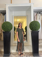 Abito a T-shirt con Frange e Tasca Pailettes