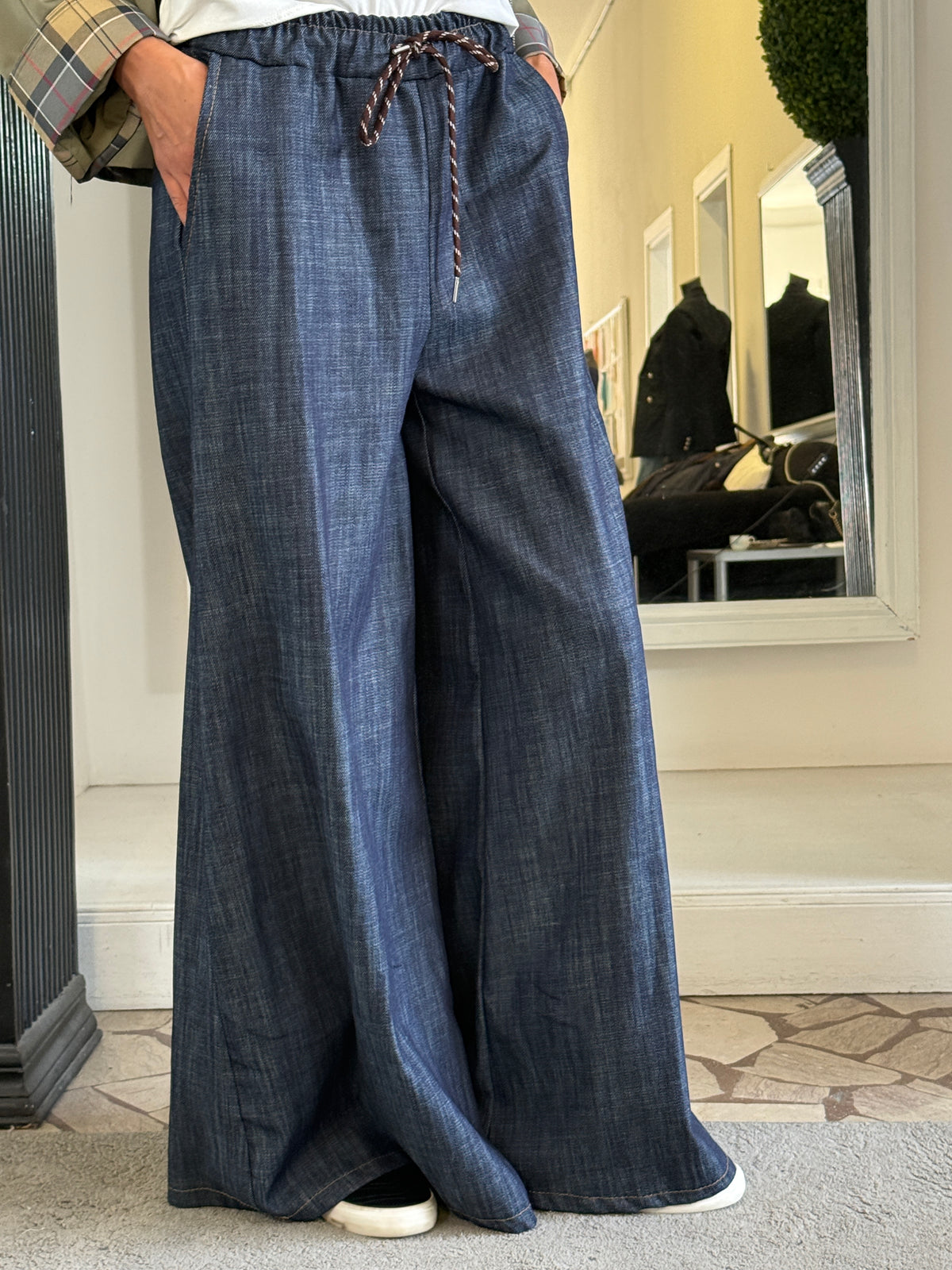 Pantaloni a Palazzi in Denim con Coulisse LiLu