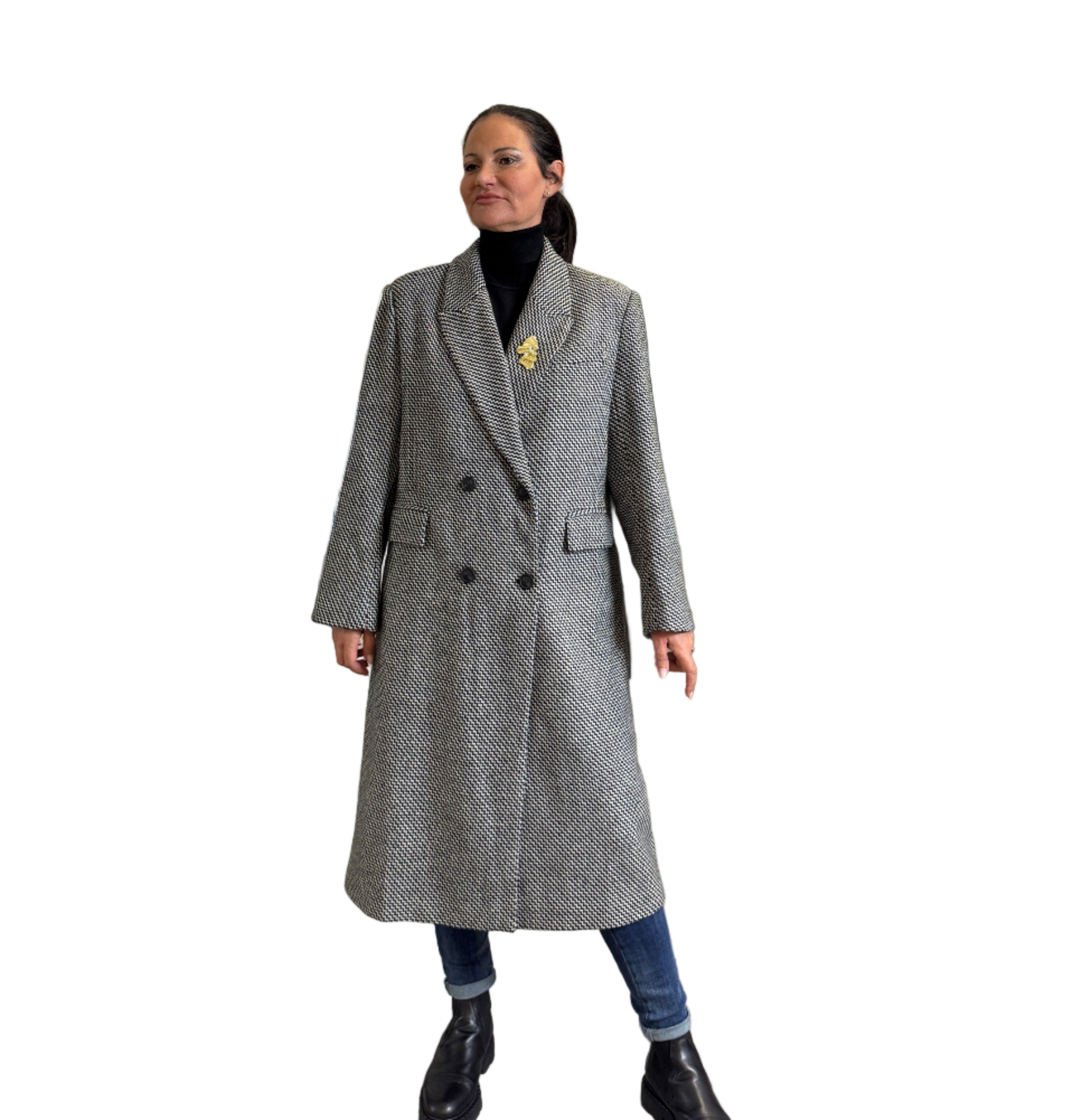 Cappotto Zig Zag con Spilla