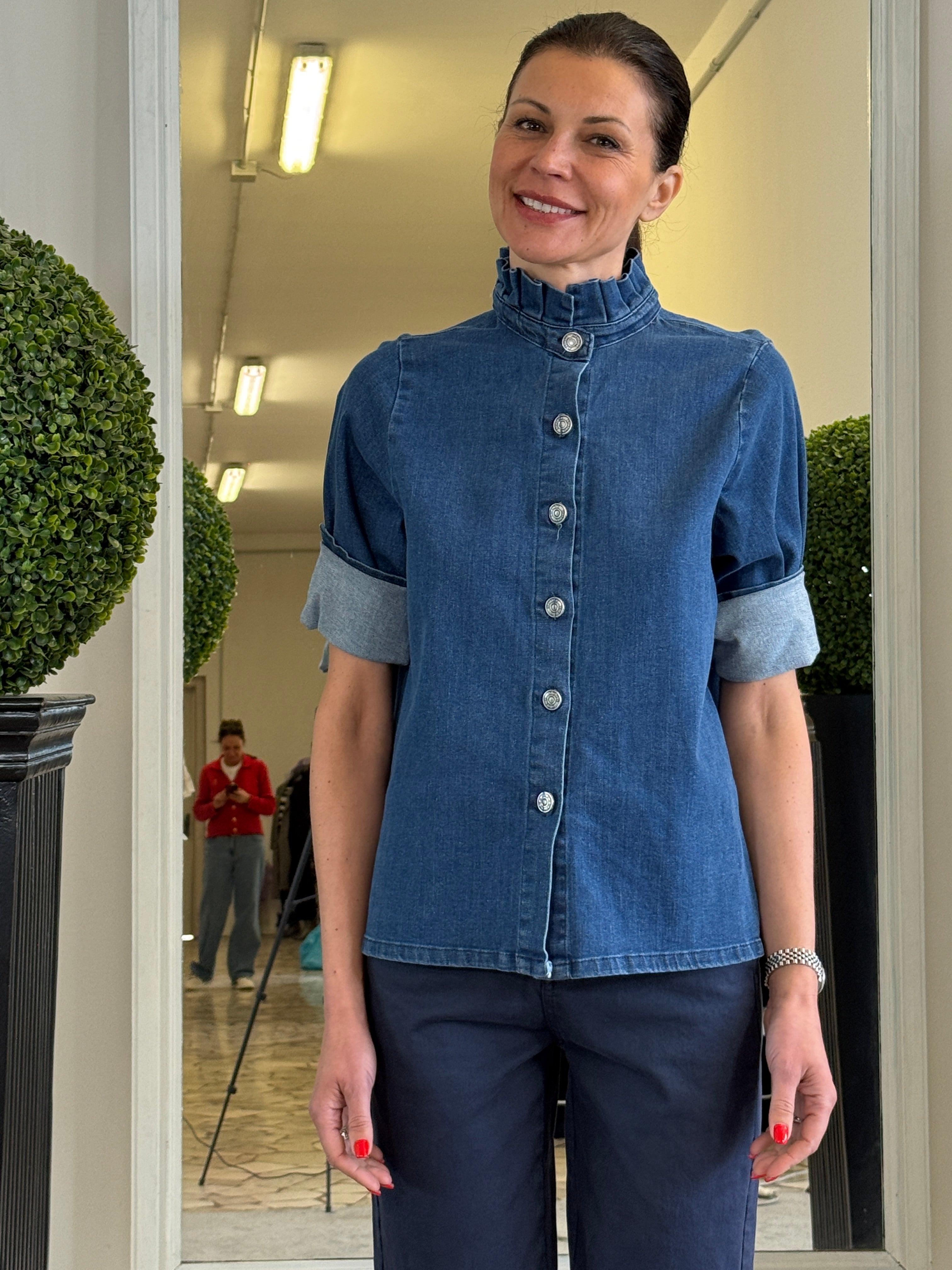 Camicia in Denim con Rouches al Collo