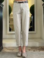 Pantaloni Taglio Jeans con Cintura