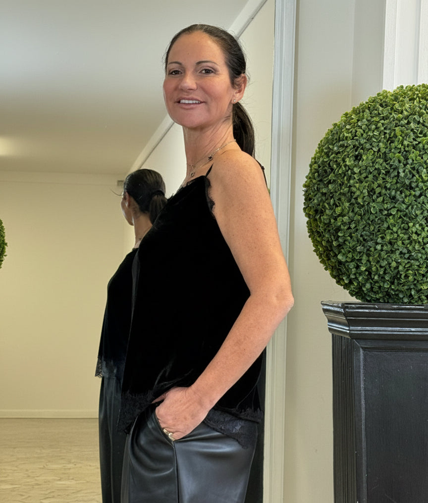 Canotta in Velluto e Pizzo con Spalline