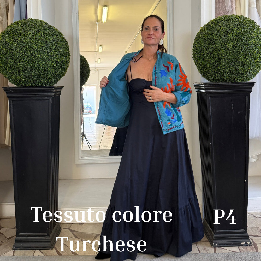 Suzani Indiano Estivo Turchese con Ricami