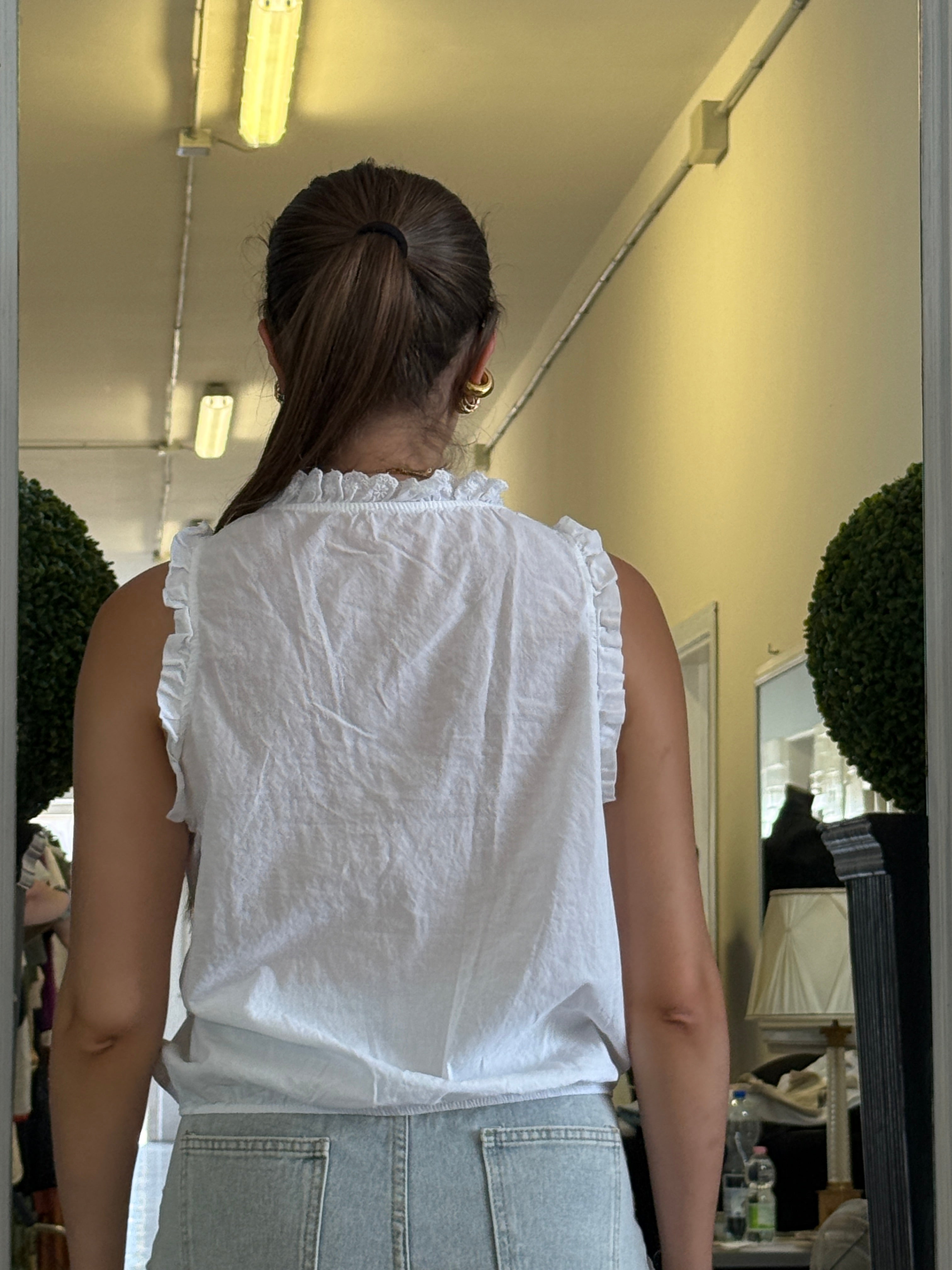 Camicia Senza Maniche con Orli Arricciati ed Elastico sul Fondo