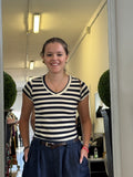 T-shirt con Scollo a V a Righe