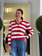 Tensione In Maglia Scollo a V Maniche Lunghe a Righe