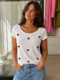 T-shirt Slim Fit con Fiocchetti Applicati