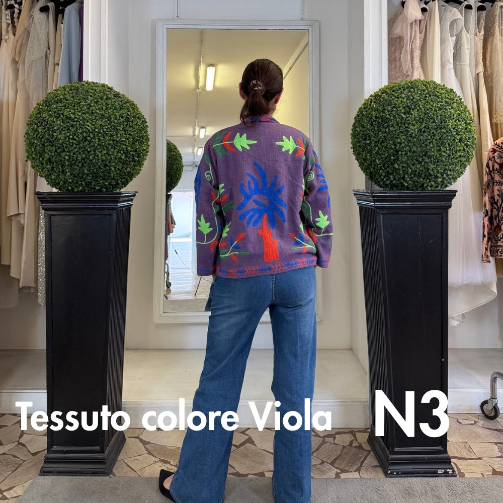 Suzani Indiano Estivo Viola con Ricami