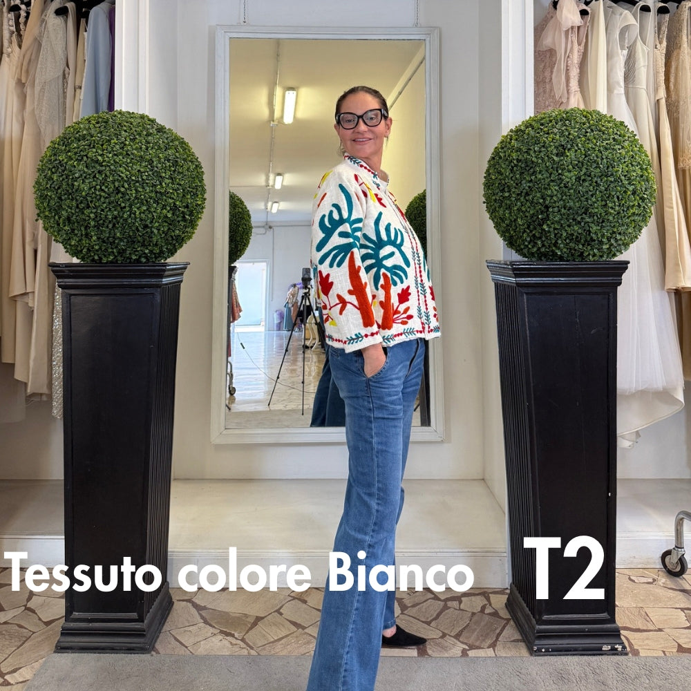Suzani Indiano Estivo Bianco con Ricami