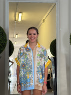 Camicia Oversize Stile Capri in Misto Lino con Stampa Fantasia