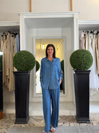 Completo Camicia Over e Pantaloni con Coulisse in Tessuto Effetto Denim