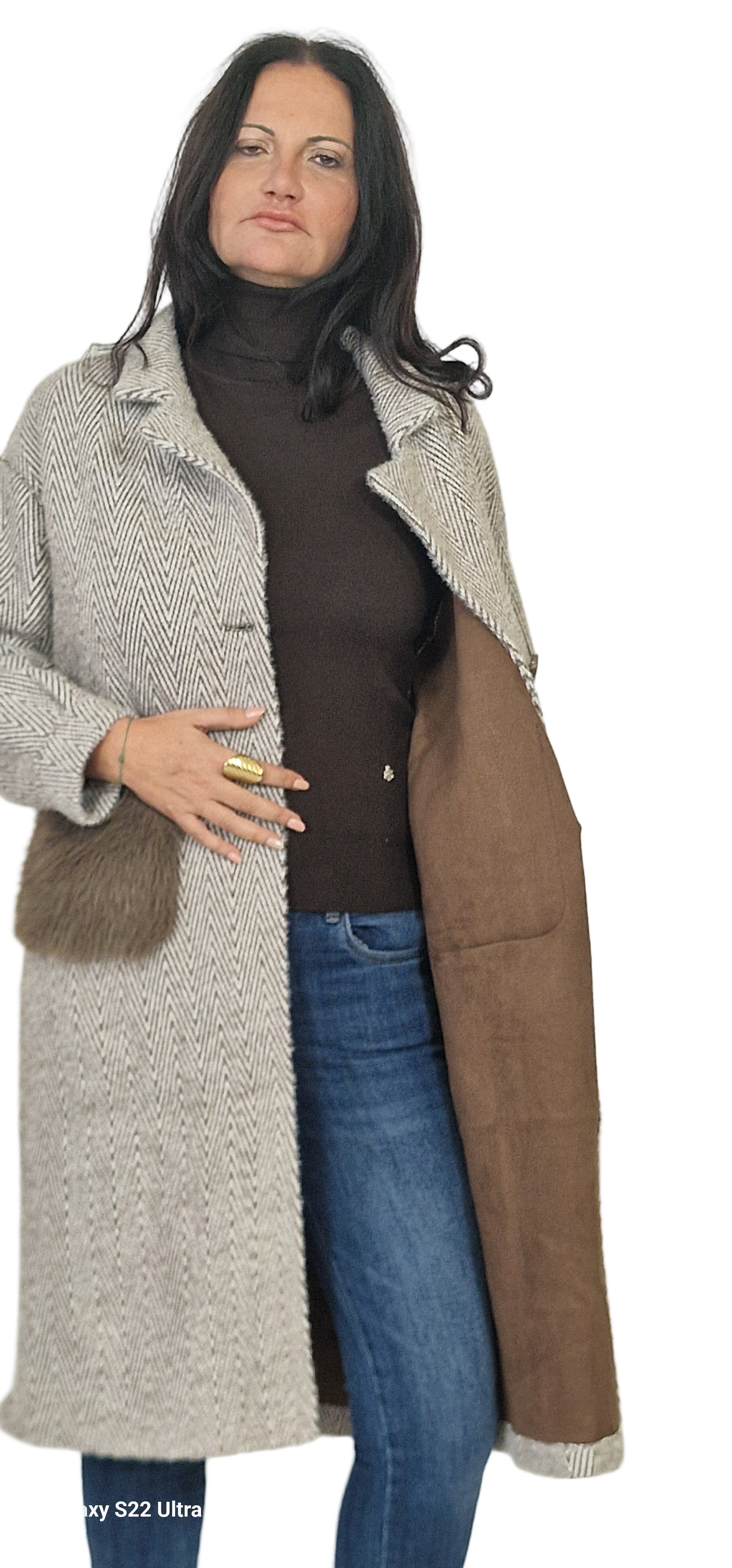 Cappotto tweed con tasconi pelliccia