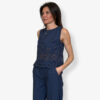 Blusa Smanicata Traforata in Cotone Popeline fisso